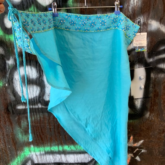 NWT Turquoise Beaded Sarong Swimsuit Beach Cover Up Bathing Suit Bikini Wrap OBO - Picture 9 of 10